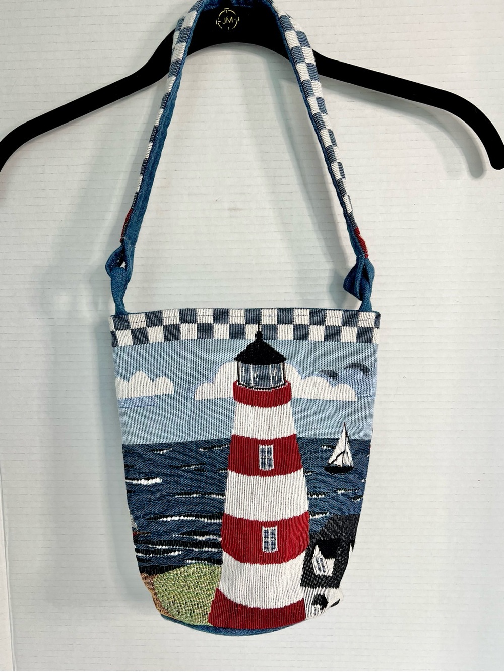 Lighthouse Needlepoint Bucket Bag Nautical Tapestry Beach Coastal Purse